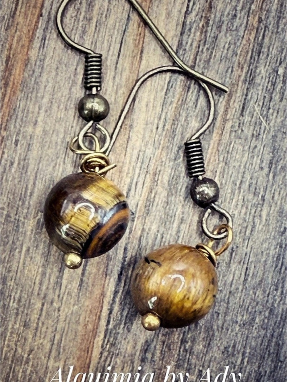 Tiger’s eye Brown & Gold Beaded Drop Earrings